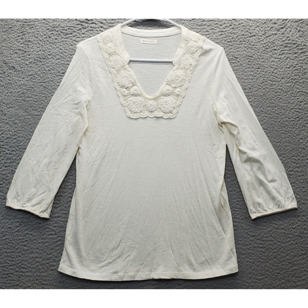 Rare Earth Tunic Top Womens Size 8 Tan Embroidered Stretch Long Sleeve Pullover‎